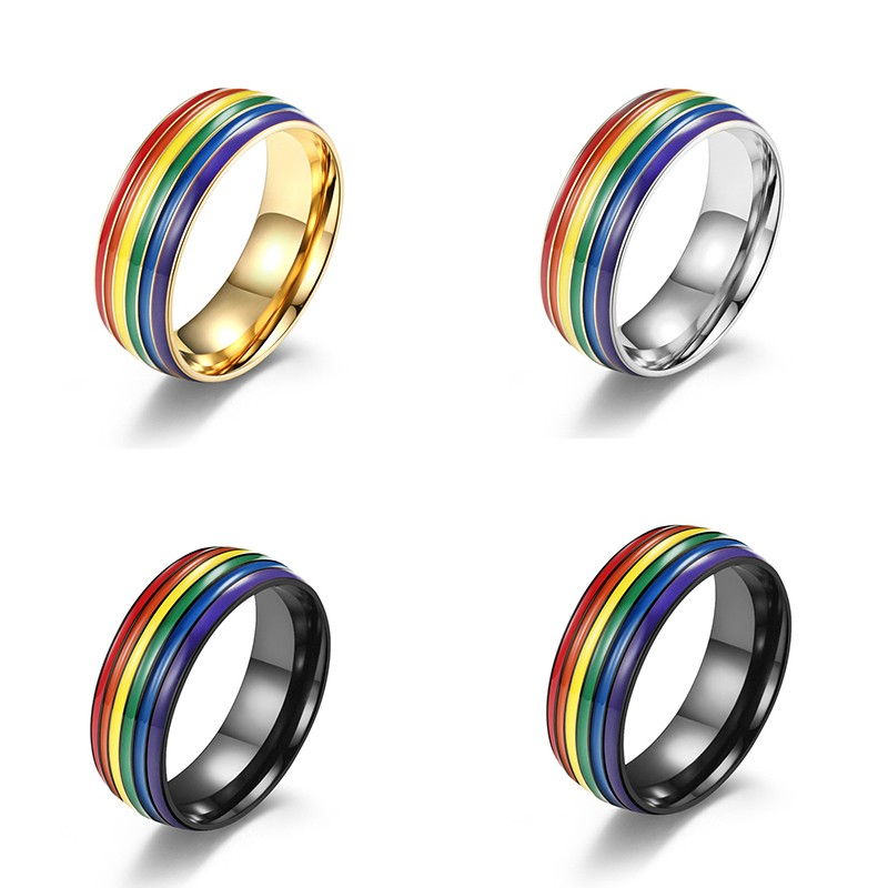Rainbow Titanium Steel Ring Hand Jewelry Stainless Steel Flag Gay Sources Niche