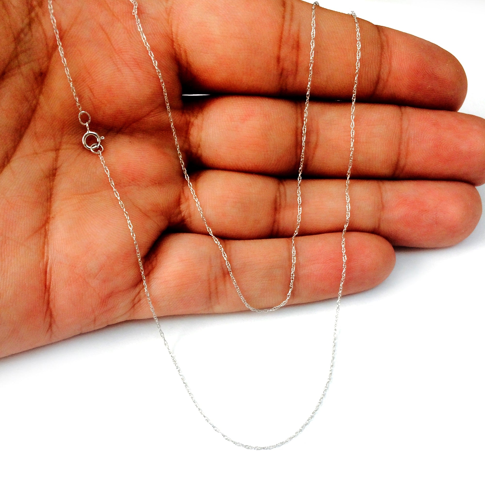 14k Real Solid Gold Rope Chain Necklace, 0.5mm (20 Inches, White Gold)