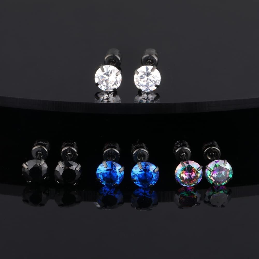 4 Pairs Titanium Screw Back Surgical Stainless Steel Earrings for Women Men,Rain