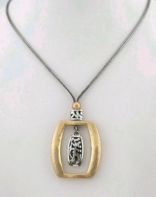 BRIGHTON ‘Sensation’ Necklace Scrollwork Hammered Gold & Silver Plate 11″