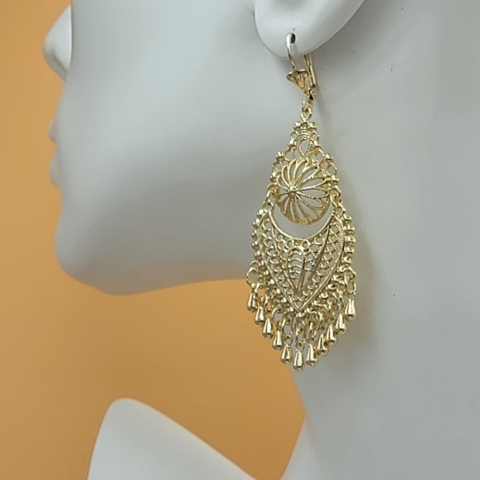 14K Gold Plated Jewelry. Chandelier Long Drop Earrings. Folklorico. Oro laminado