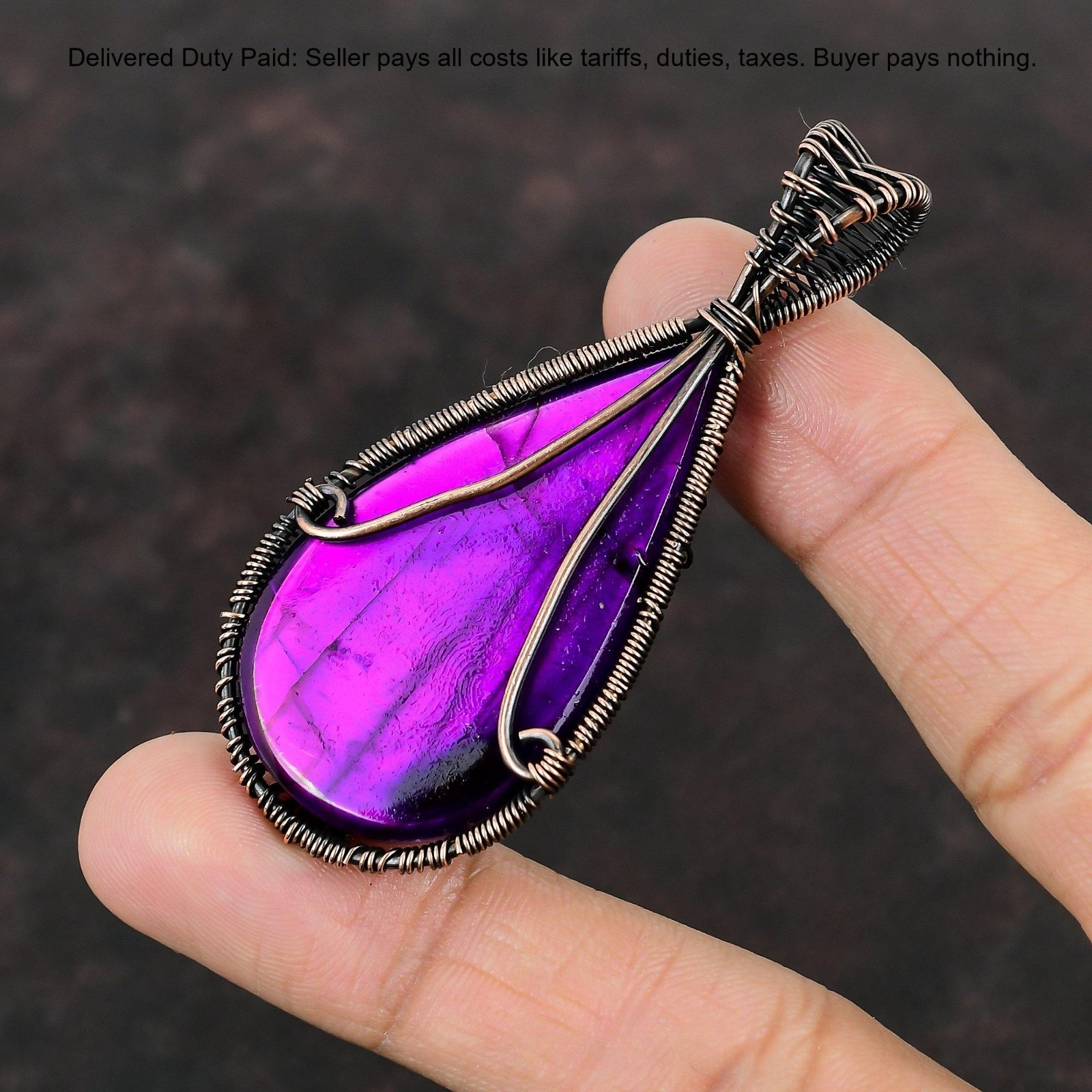 Pink Fire Labradorite Gemstone Wife Tree Of Life And Wire Wrapped Pendant Copper