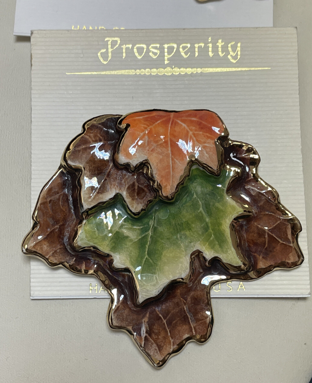 PROSPERITY THANKSGIVING FALL SEASONAL CERAMIC ENAMEL LEAF PIN BROOCH EARRING SET