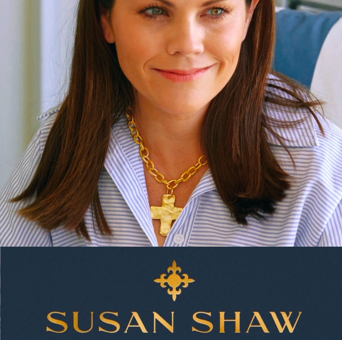Susan Shaw Jewelry Solid Cross Necklace 24k Gold TPG