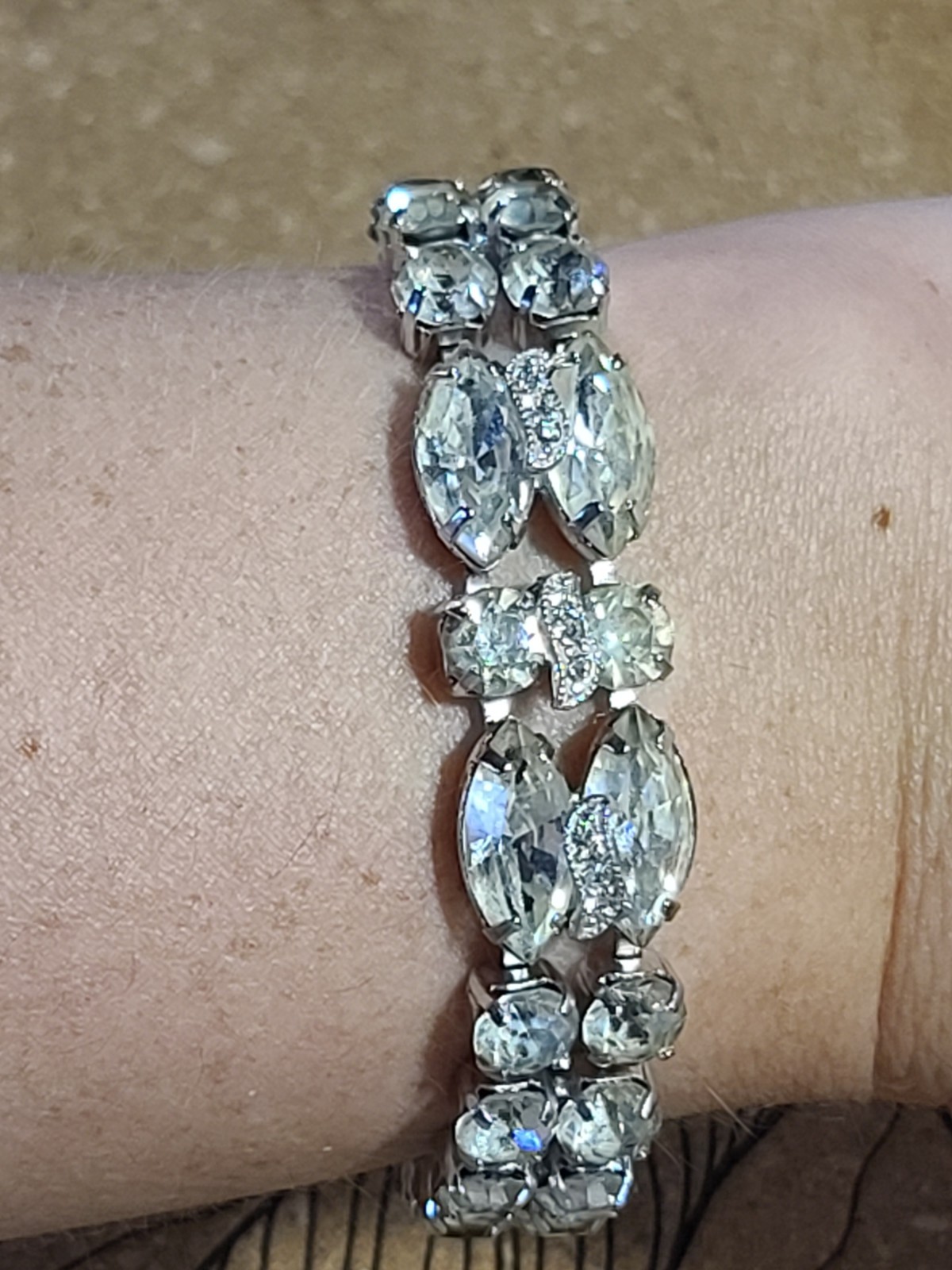 Eisenberg Signed Silver Tone Clear Rhinestone Tennis Bracelet Box Clasp Chain