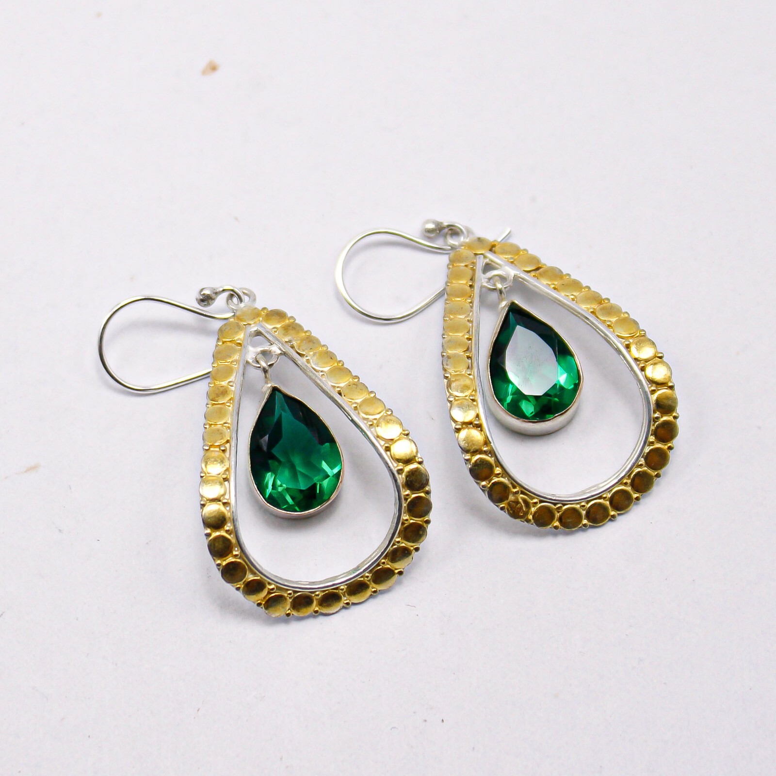 Emerald Gemstone Jewelry 925 Sterling Silver Handmade Jewelry 2.27″ For Women