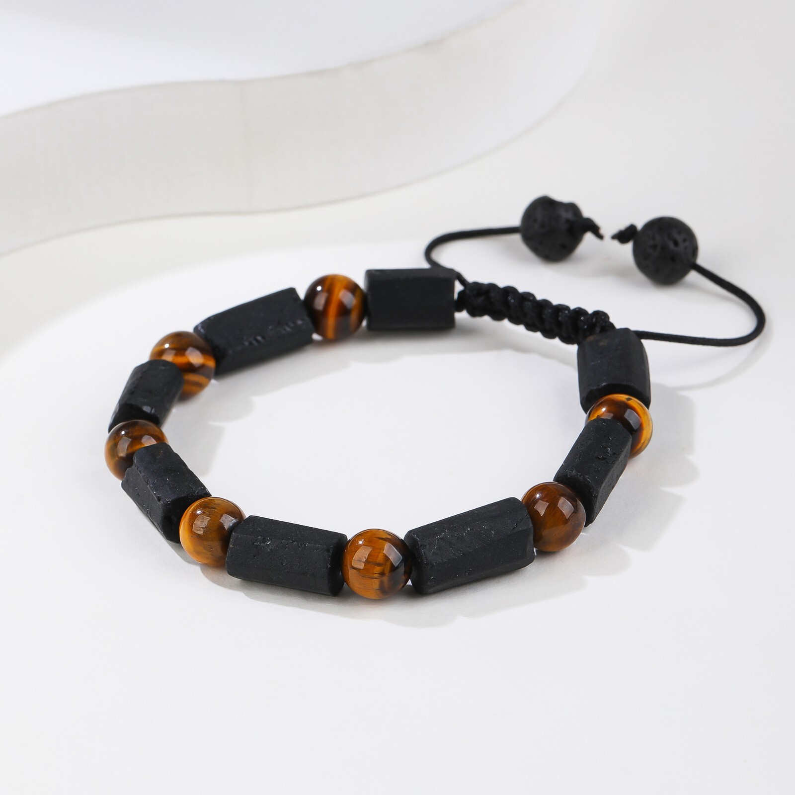 Handmade Black Tourmaline Bracelet with Tiger Eye Beads, Adjustable Bracelet