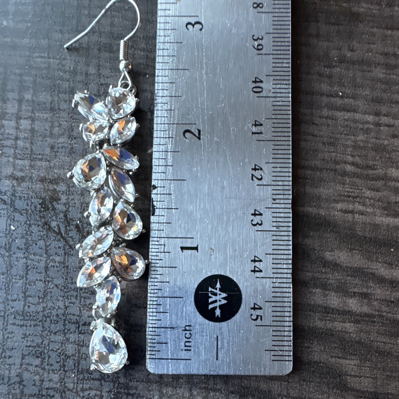 Silver Tone Clear Crystal Rhinestone Teardrop Dangle Hook Earrings 3 in