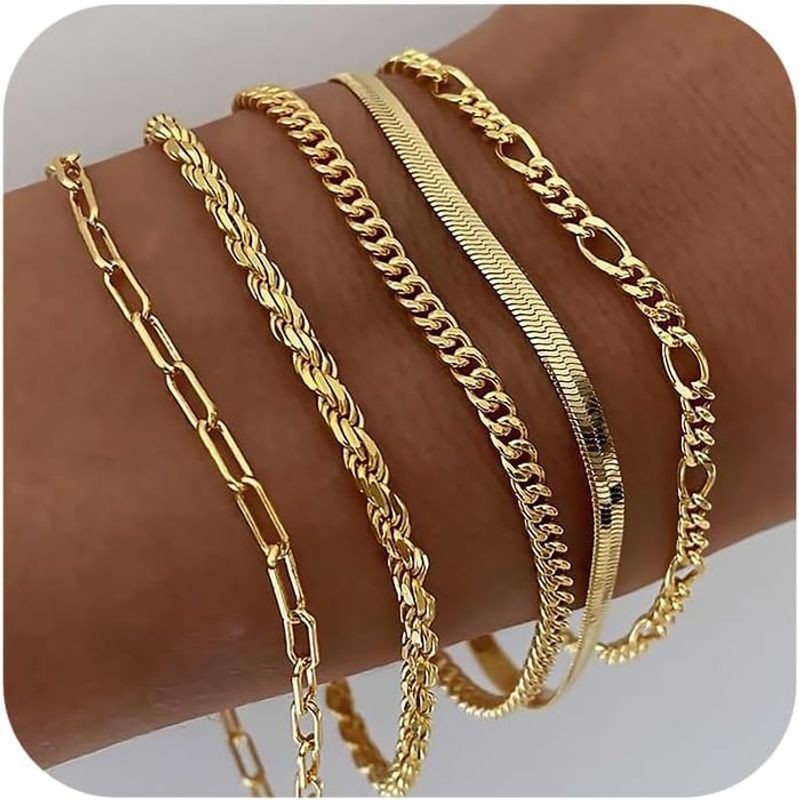 14K Gold Filled Bracelets Jewelry Women Paperclip Box Herringbone Figaro Rope