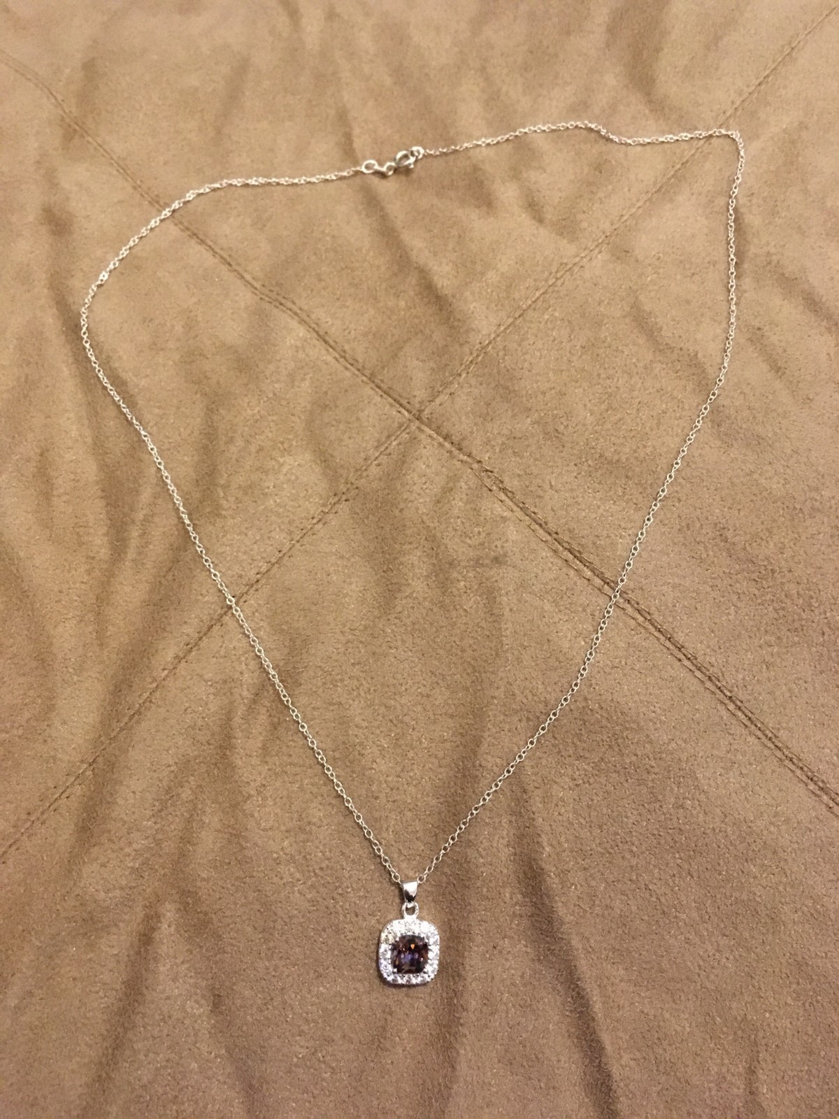 Cushion Cut Purple Gemstone Halo Pendant Necklace No Hallmark / Taped Box