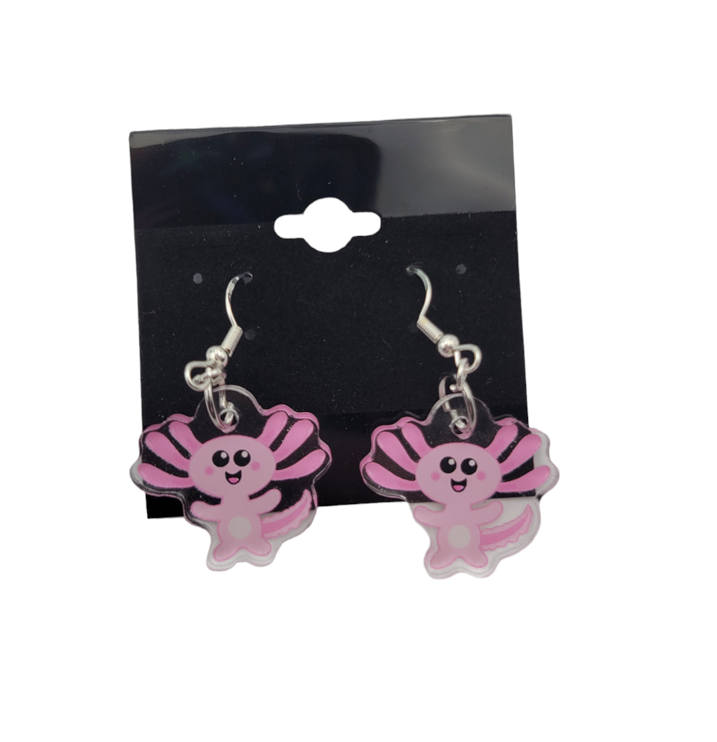 Adorable Axolotl Acrylic Dangle Earrings with Sterling Hooks 1″ x .8″