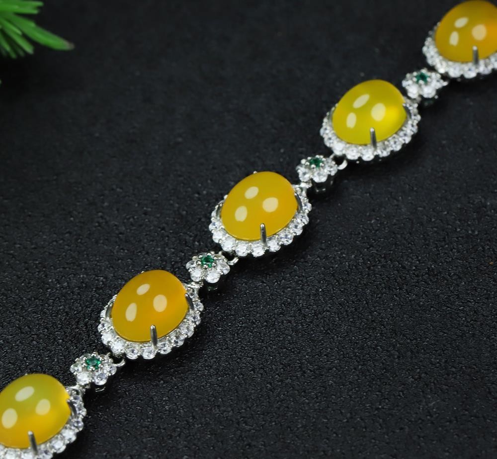 Girl Mothers Lady Women Yellow Jade Beads Bracelet Jewelry Gift Box DD303