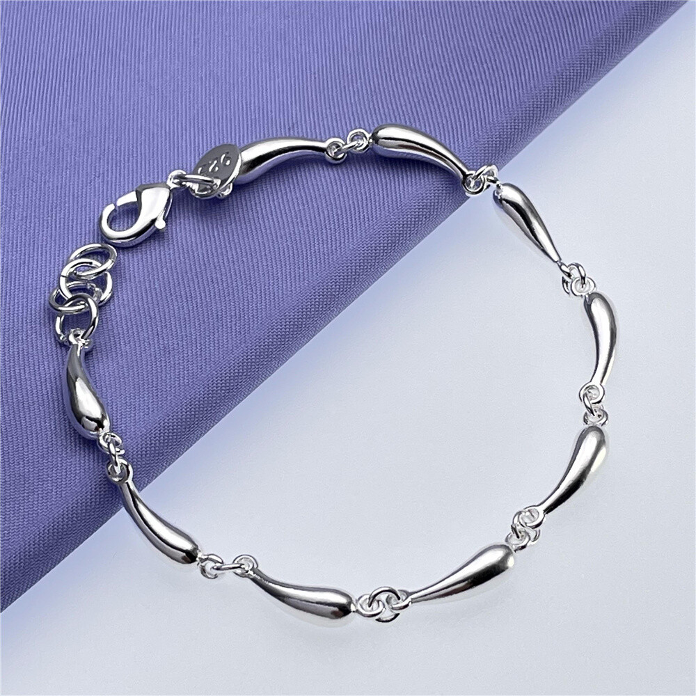 925 Sterling Silver Temperament Fashion Charm Jewelry Water Drop Bracelet Chain
