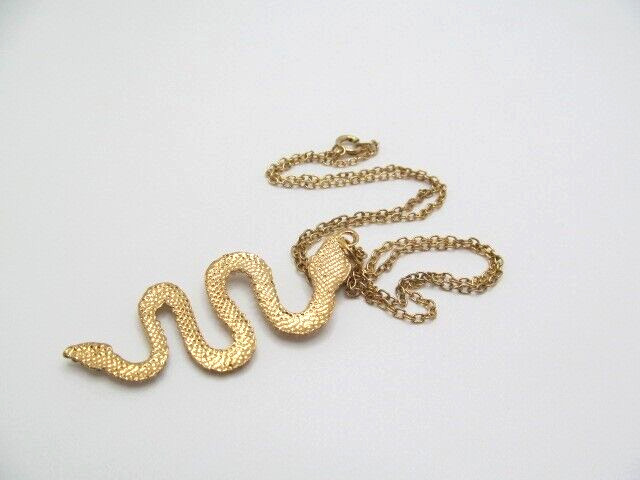 Gold Tone Crystal Snake Serpent Pendant on Oval Link Chain Necklace 19 Inch