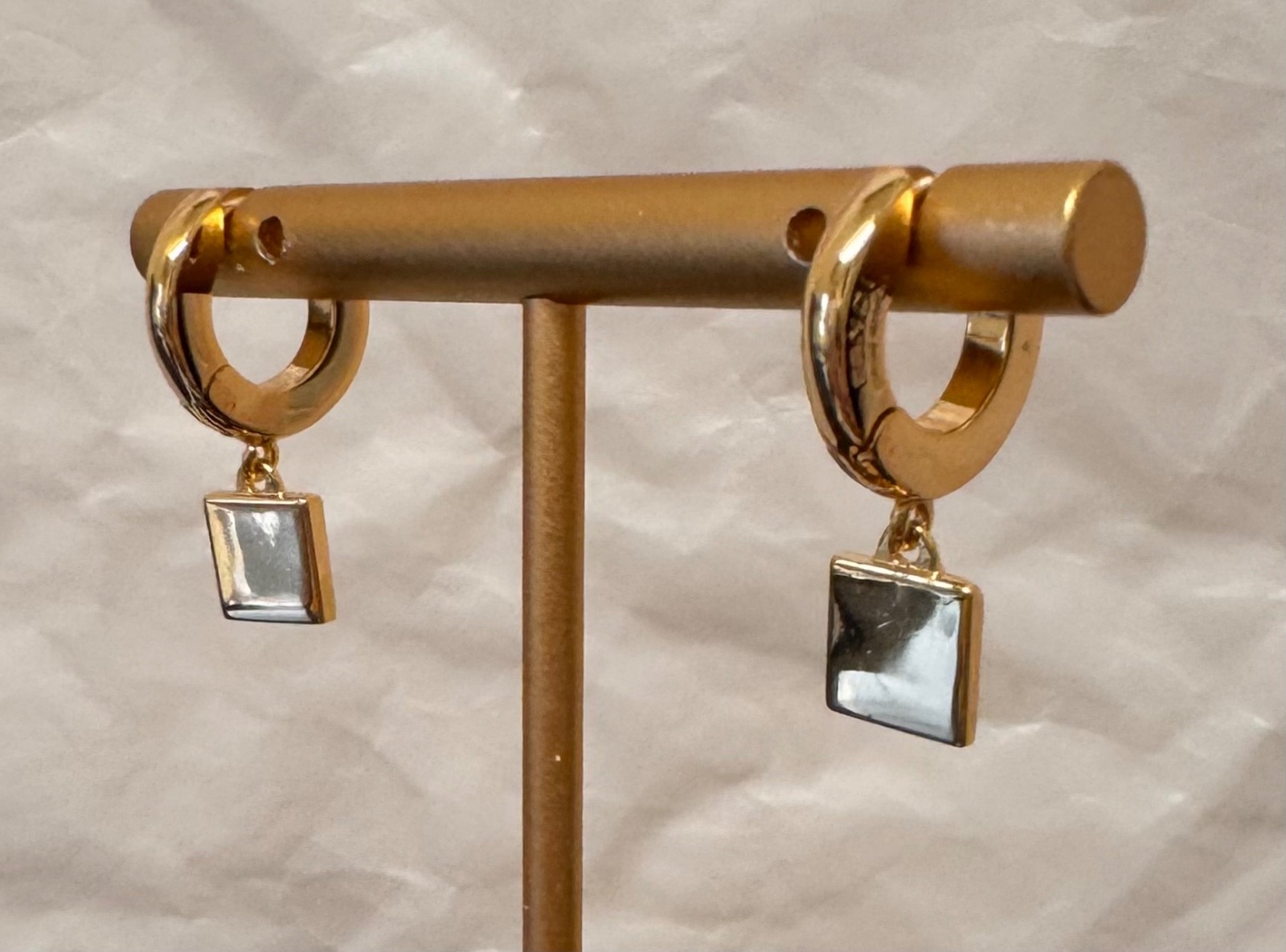 Fendi Gold Tone FF Logo Mini Hoop Earrings Charm Drop # 581