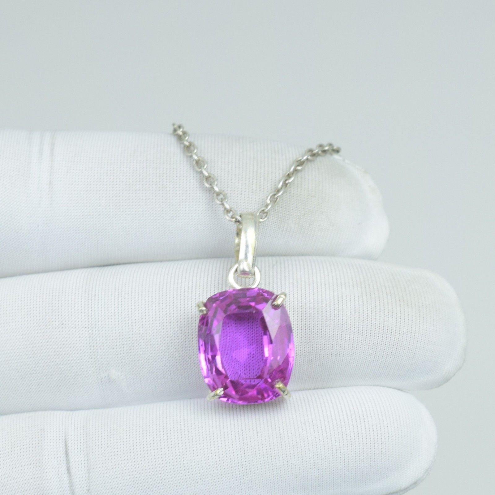 Cushion Cut Pink Sapphire Necklace Jewelry, Solid 925 Sterling Silver Sapphire,
