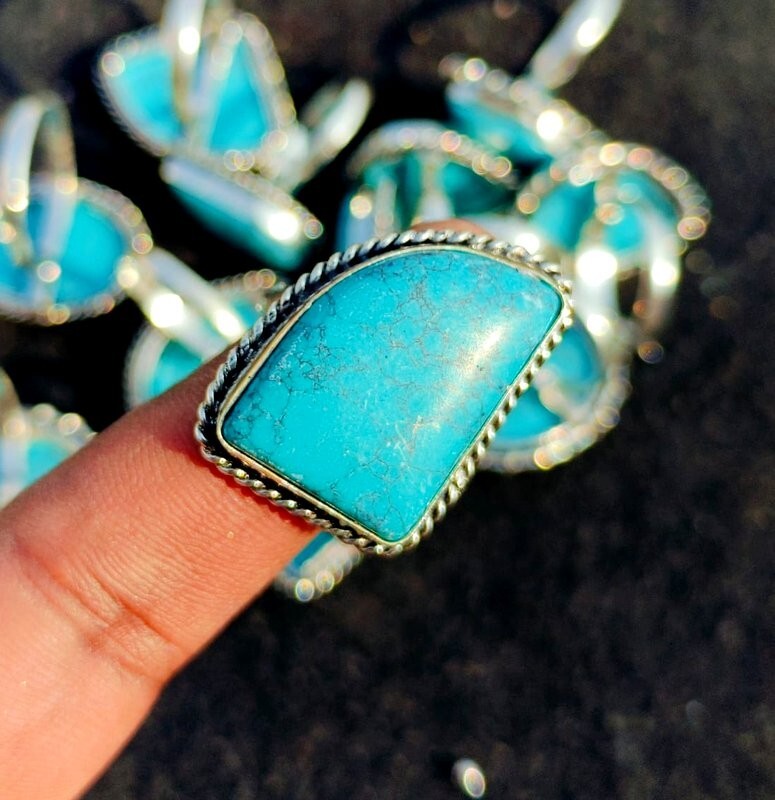 “Wholesale Lot of Turquoise Gemstone Rings – 925 Sterling Silver Plated Jewelry”