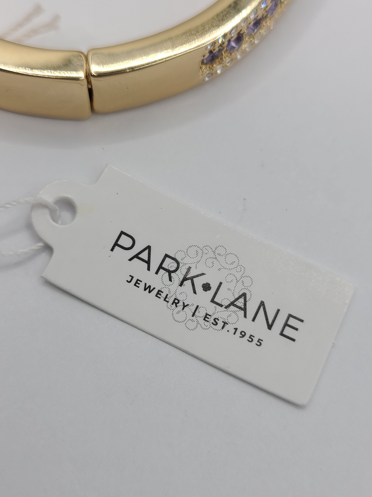 Park Lane Open Hinge Purple/Clear Pave Crystal Gold-tone Bracelet