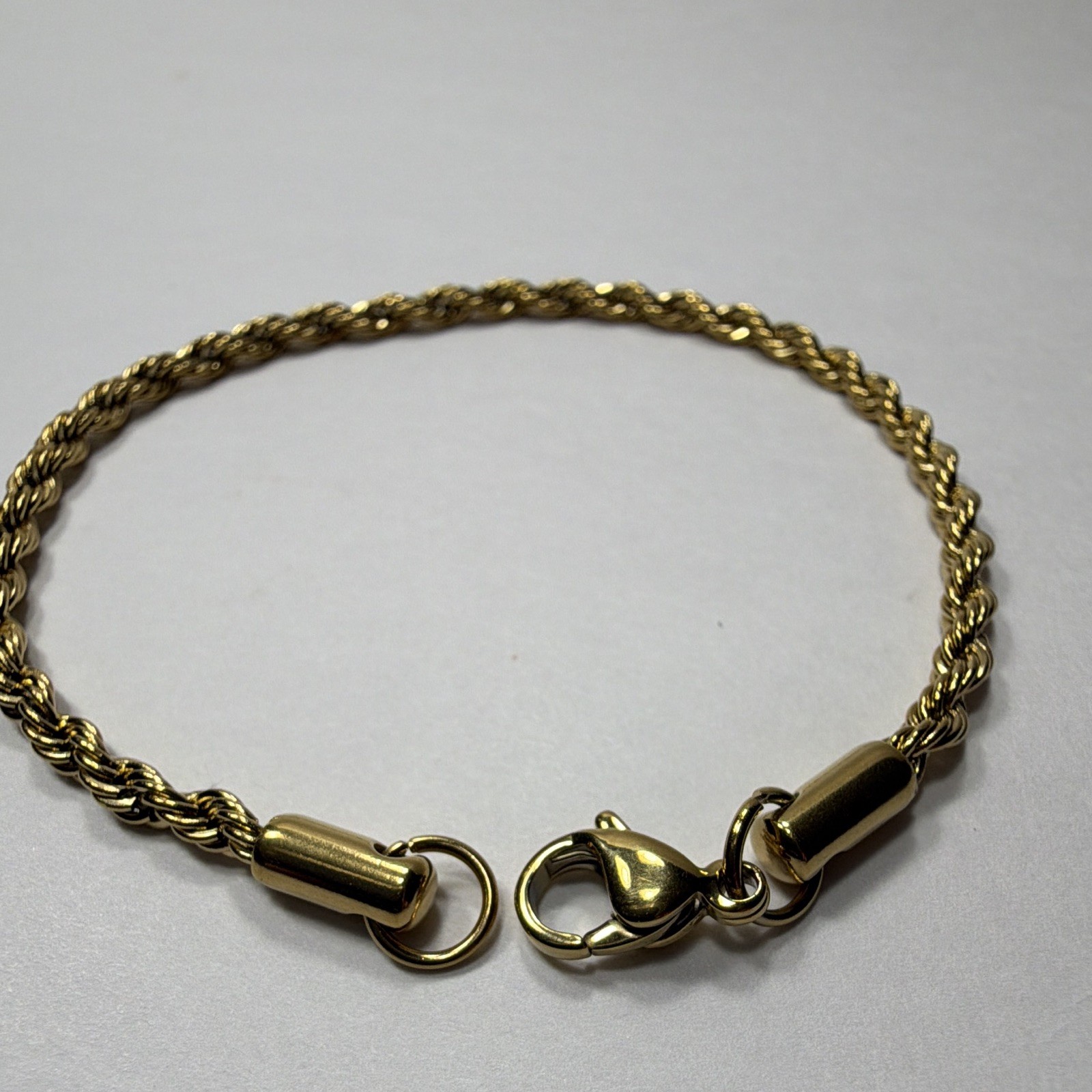 7 Inch Gold Tone Stainless Steel 3mm Twist Rope Chain Bracelet Unisex Jewelry