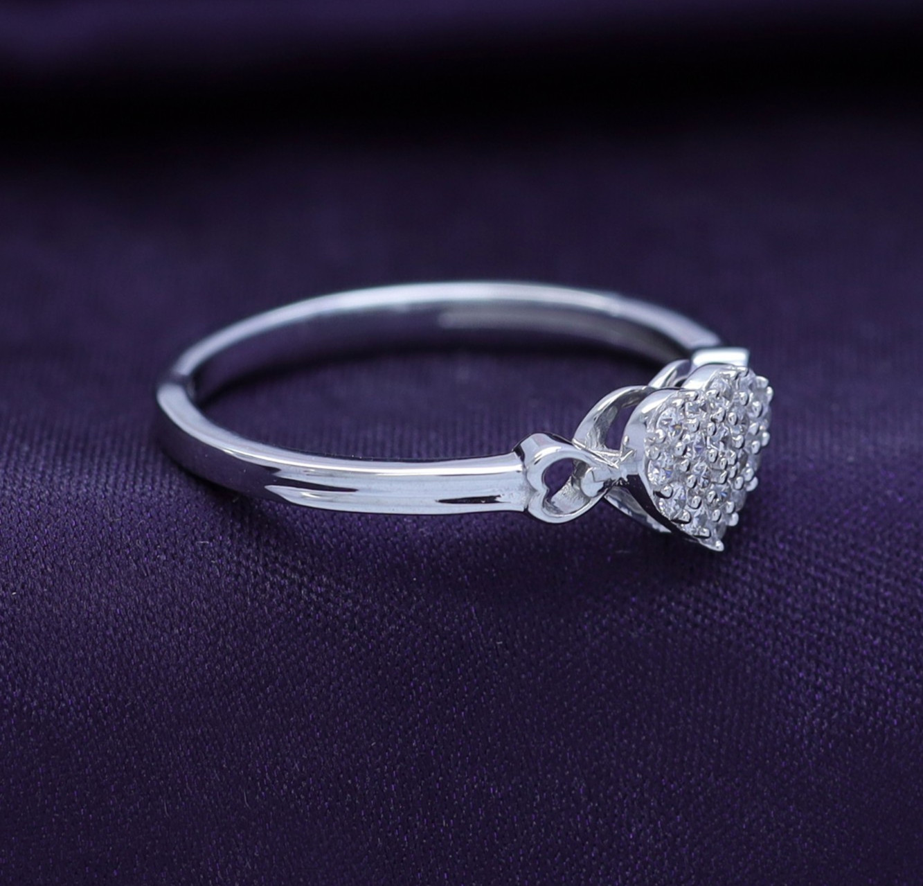 14k White Gold Plated Silver Round Simulated Diamond Love Heart Promise Ring