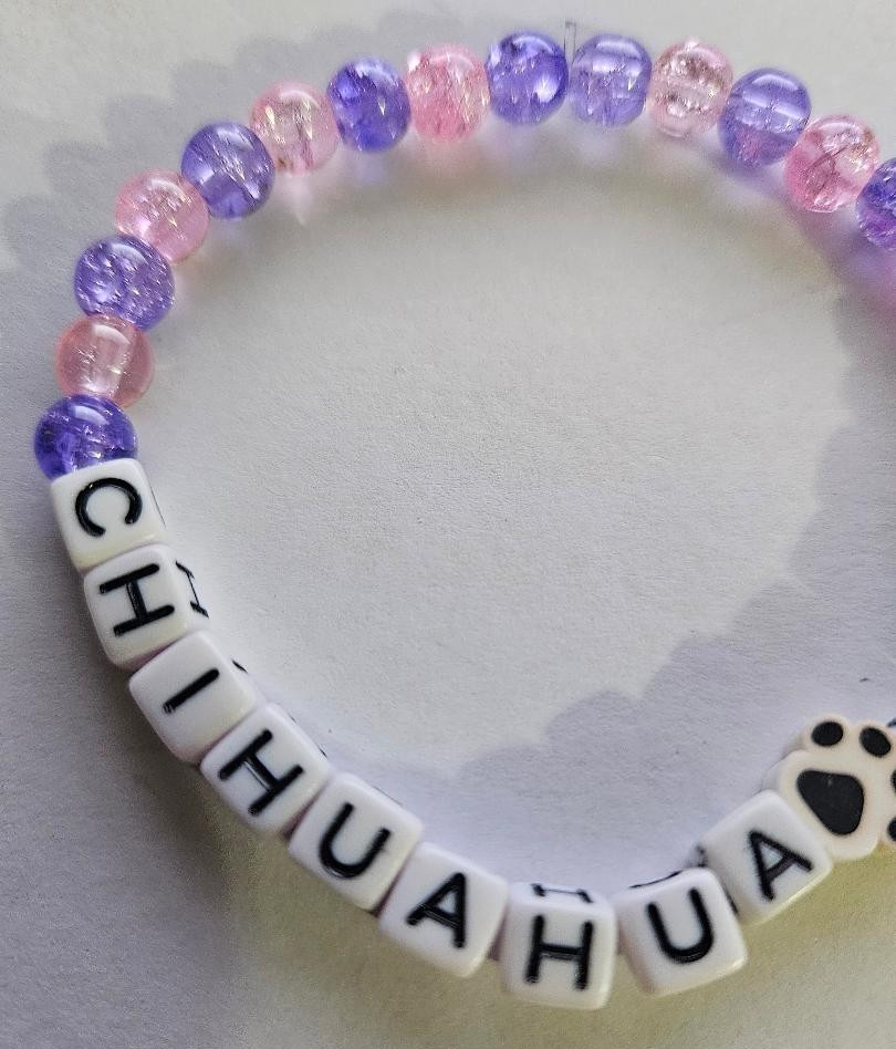 CHIHUAHUA MOM purple & pink Beaded Stretch Bracelet, Paws (or any breed dog)