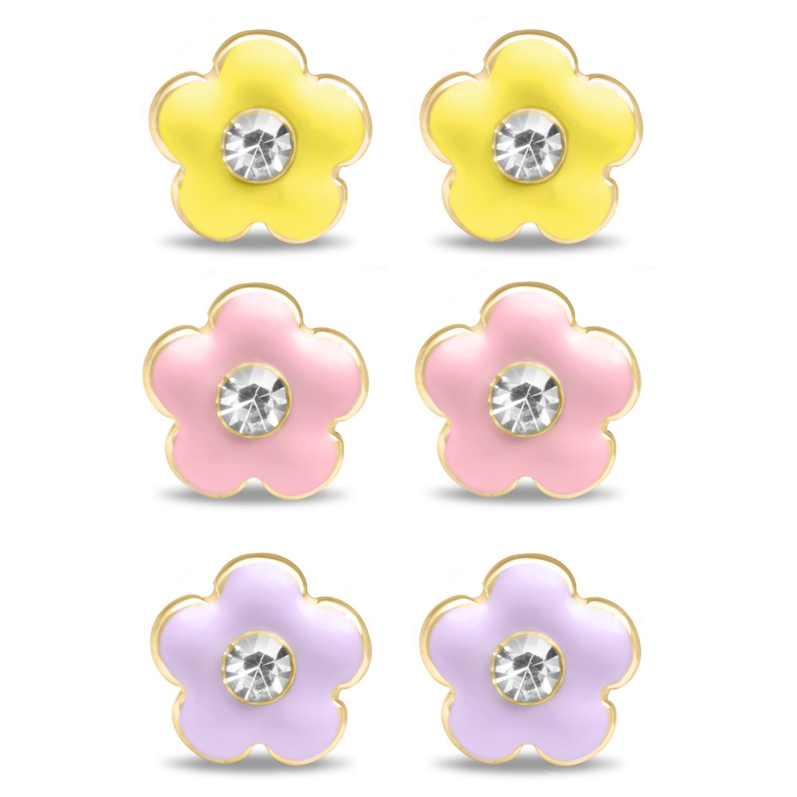 Gold Plated Enamel CZ Screw Back Stud Earrings – Small, Elegant, Fashion Jewelry