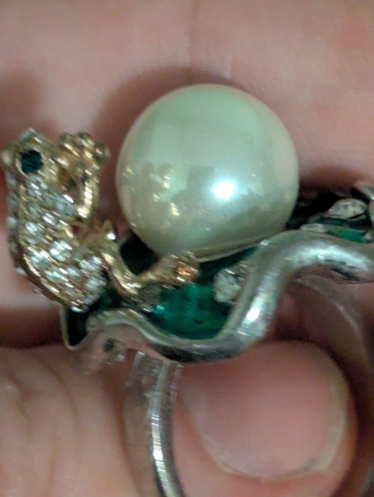 A Frog Ring With A Fake Pearl! It Is Green Yes, Yes Indeed. At least Has In It