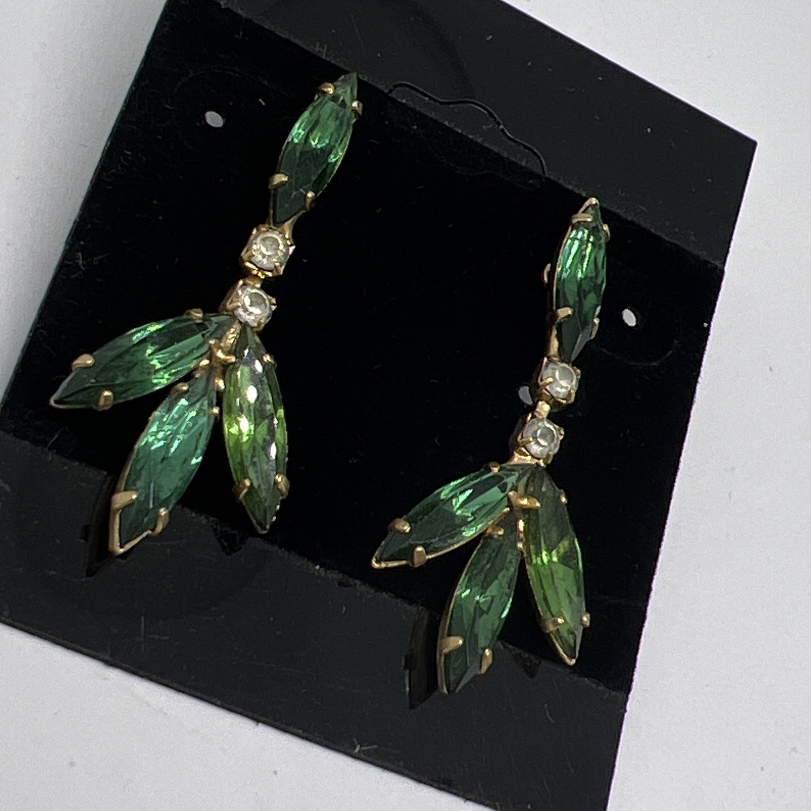 Green & Multicolor Crystal Rhinestones Pierced Earrings Set 2 Pairs