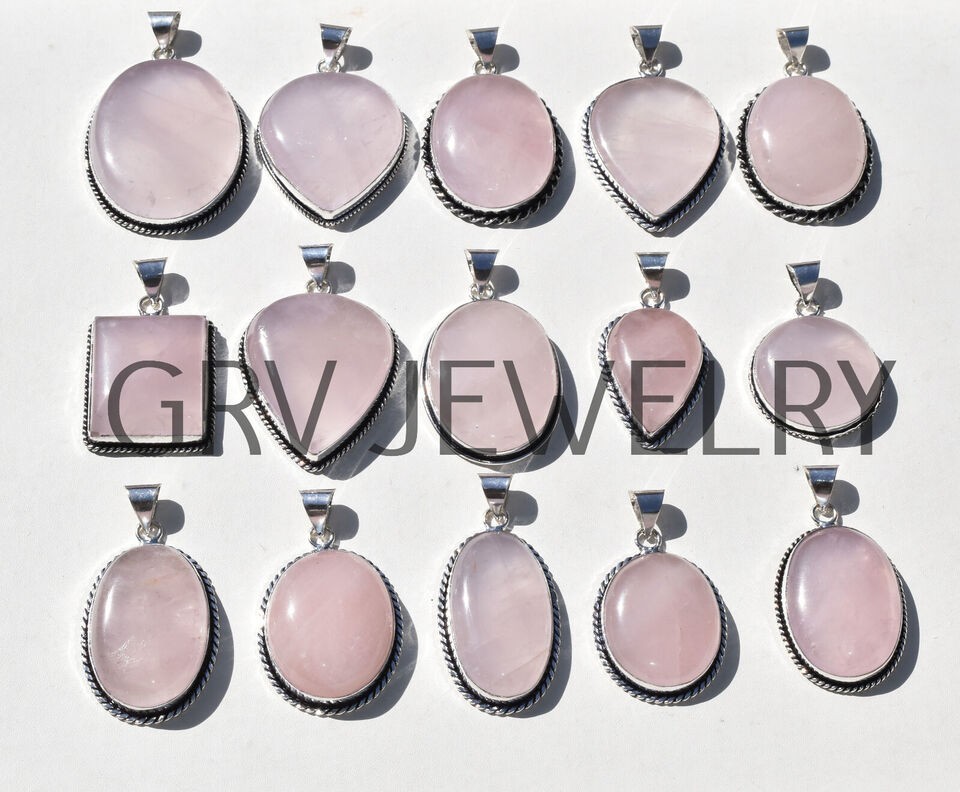 1-1000 Pcs Rose Quartz Pendant Wholesale Lot Bulk: Silver Plated Necklace WH-9