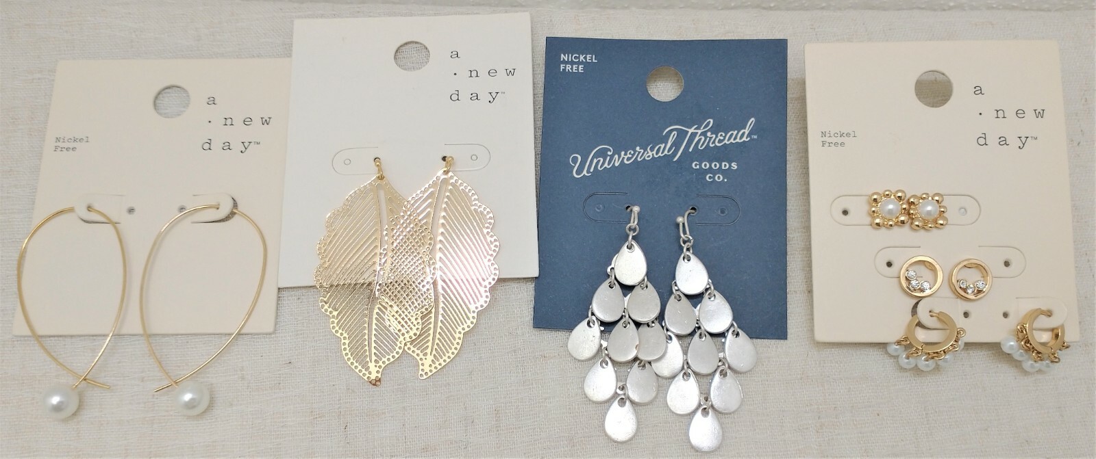 6 Pair of Earrings gold silver color Pendant Leaf Faux Pearl Hook Nickel Free
