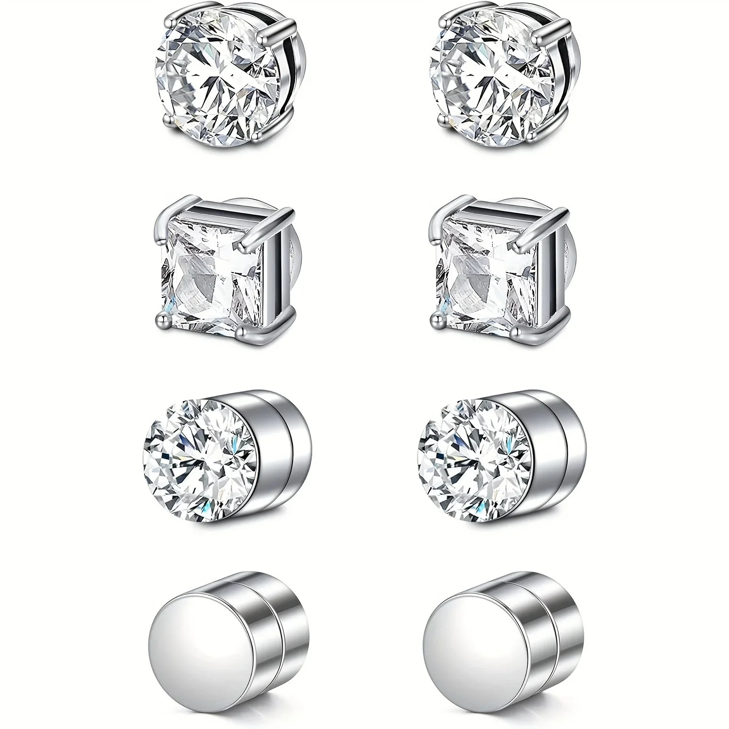 1 Pairs Crystal Strong Magnetic Ear Stud Clip Earrings for Men Women Punk round