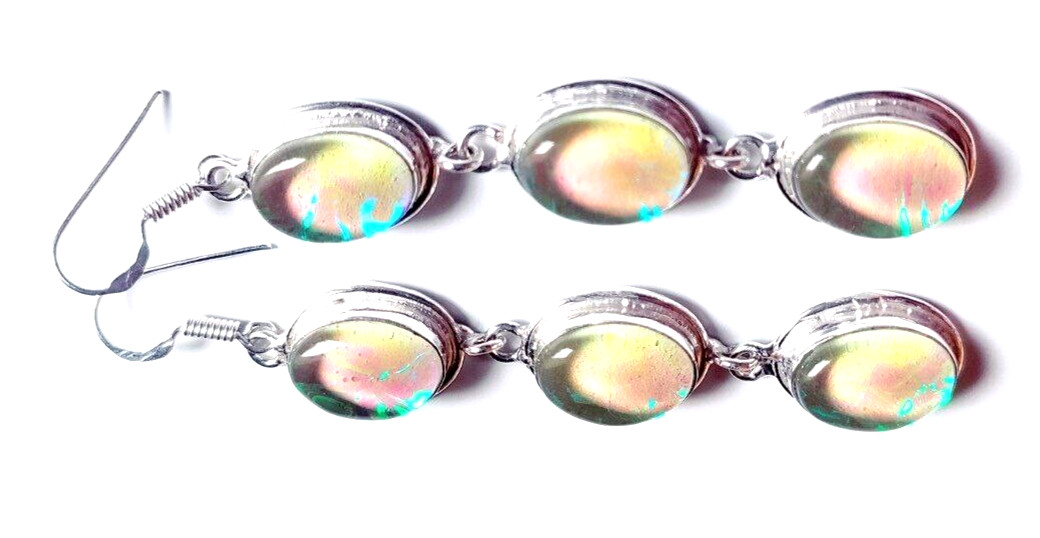 Australian Triplets Opal Gemstone 925 Sterling Silver Handmade Jewelry Earrings