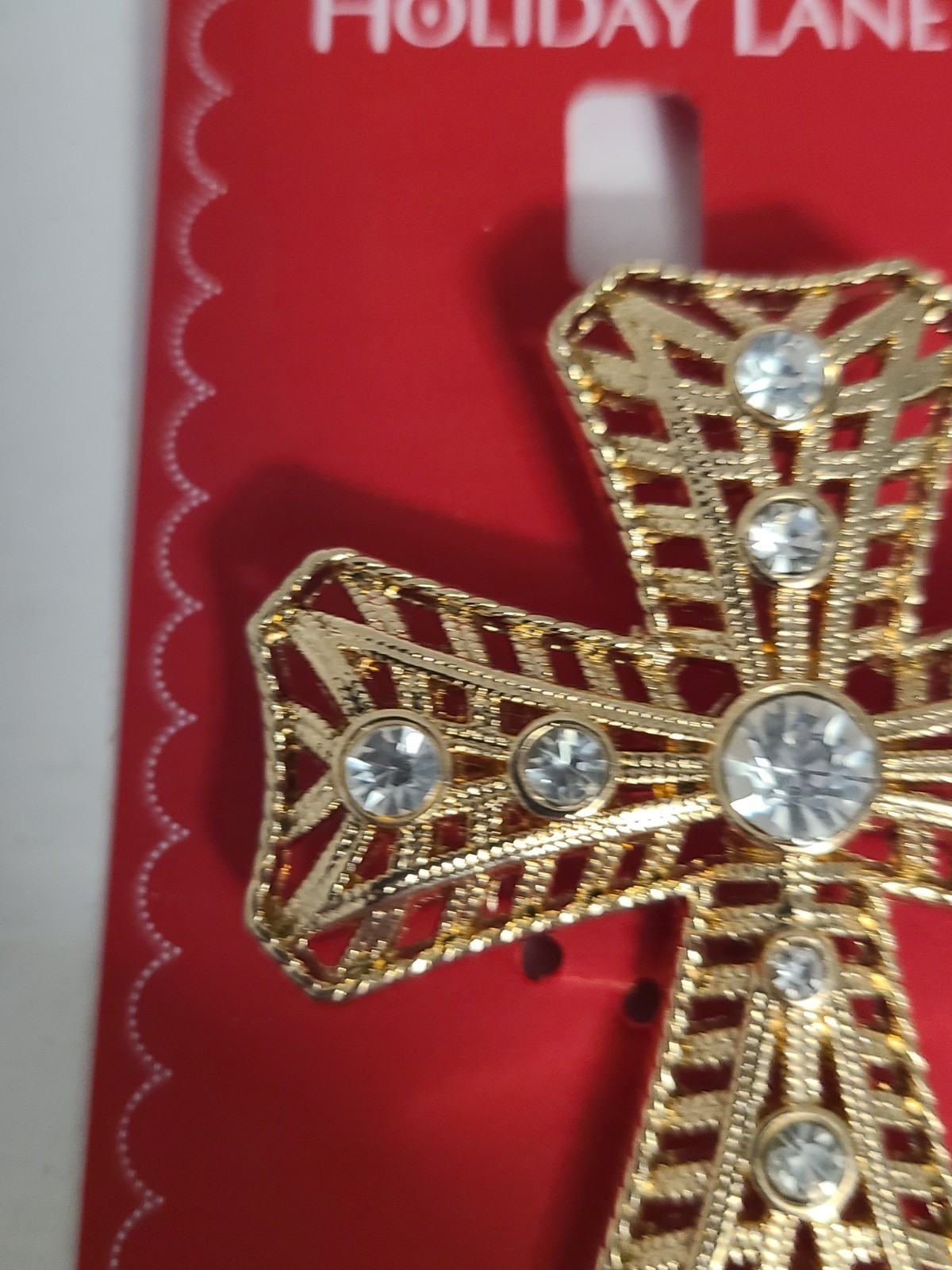 Holiday Lane Gold Tone Crystal Cross Pin Christmas Easter 2 3/8″ x 2″