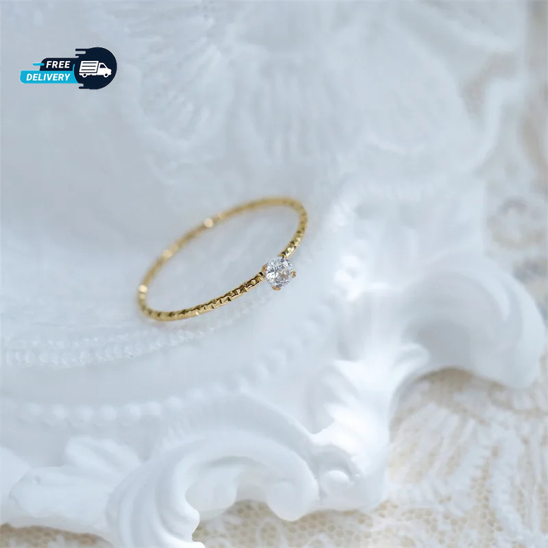 Woman 18k Gold Plated Stainless Steel Starry CZ 1MM Thin Joint Ring Band Ring