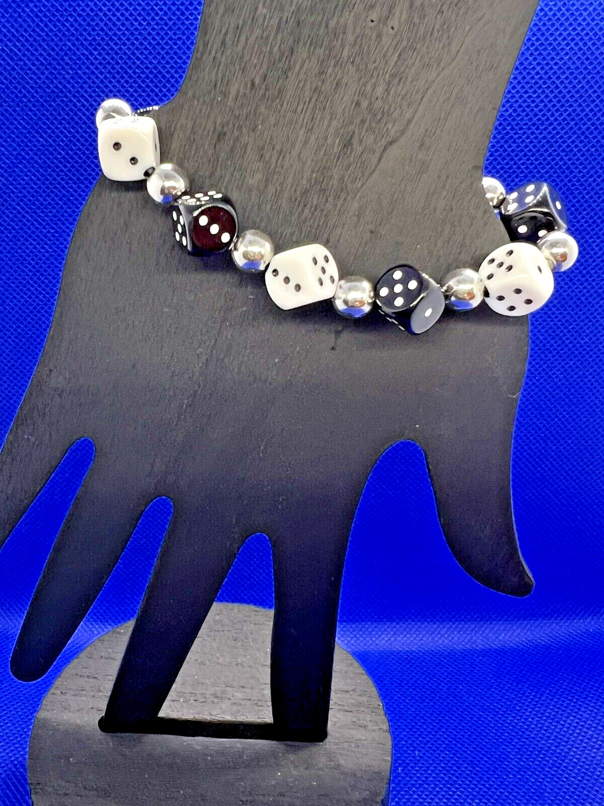 Dice Bracelet Bead Stretch Small White Black Dice Casino Gambling Games Jewelry