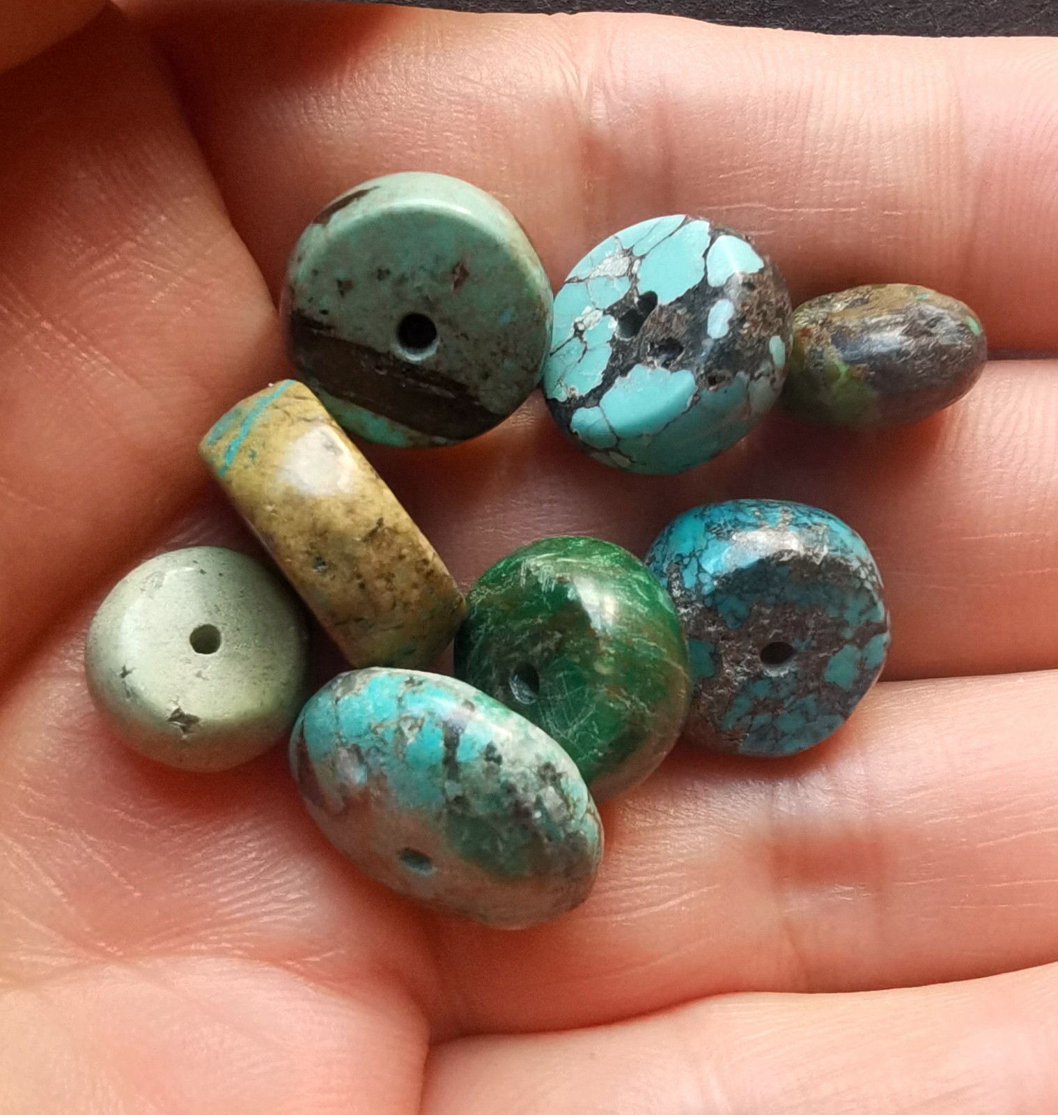13.1g 8beads coin donut rainbow Genuine natural Hubei Turquoise stone loose bead
