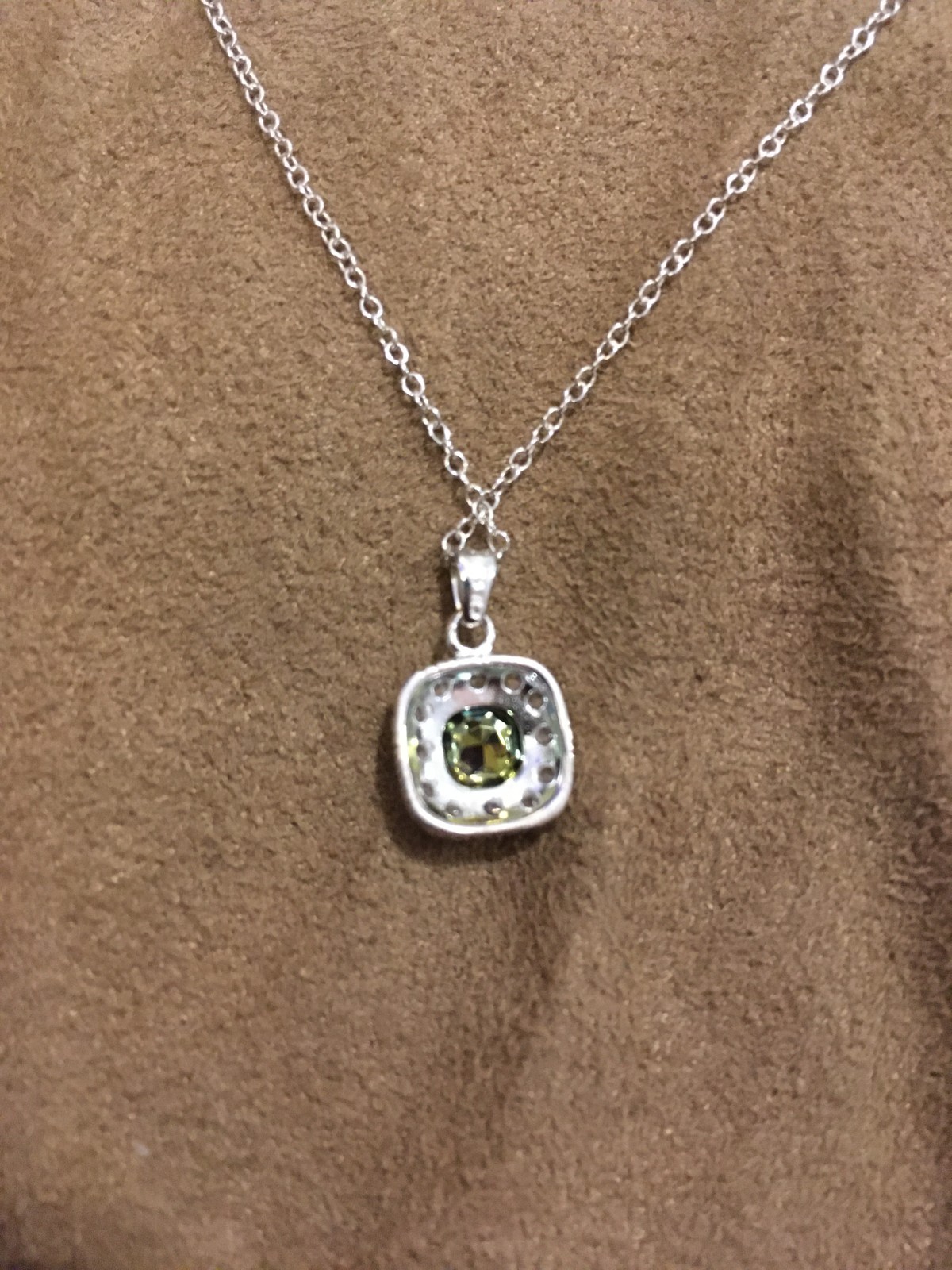 Cushion Cut Purple Gemstone Halo Pendant Necklace No Hallmark / Taped Box