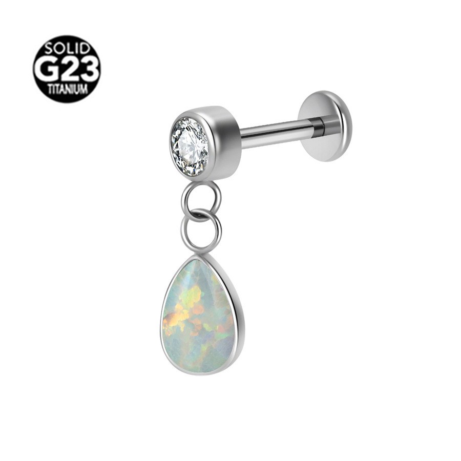 G23 Titanium Internally Threaded Opal Ear Stud Cartilage Helix Tragus Piercing