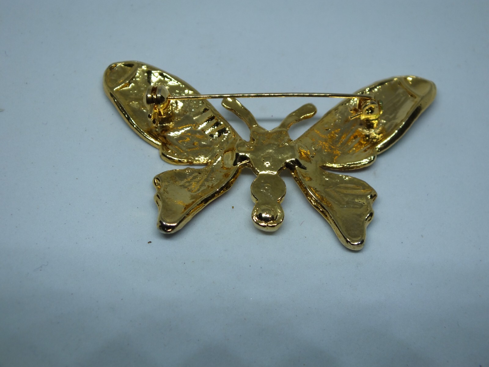 Beautiful Brooch Pin Butterfly Gold Tone Red Green Blue Enamel Clear Green Rhine