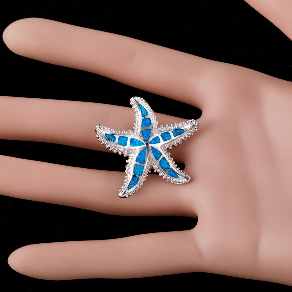 Vivid Starfish Ocean Blue Fire Opal Silver Jewelry Necklace Pendant