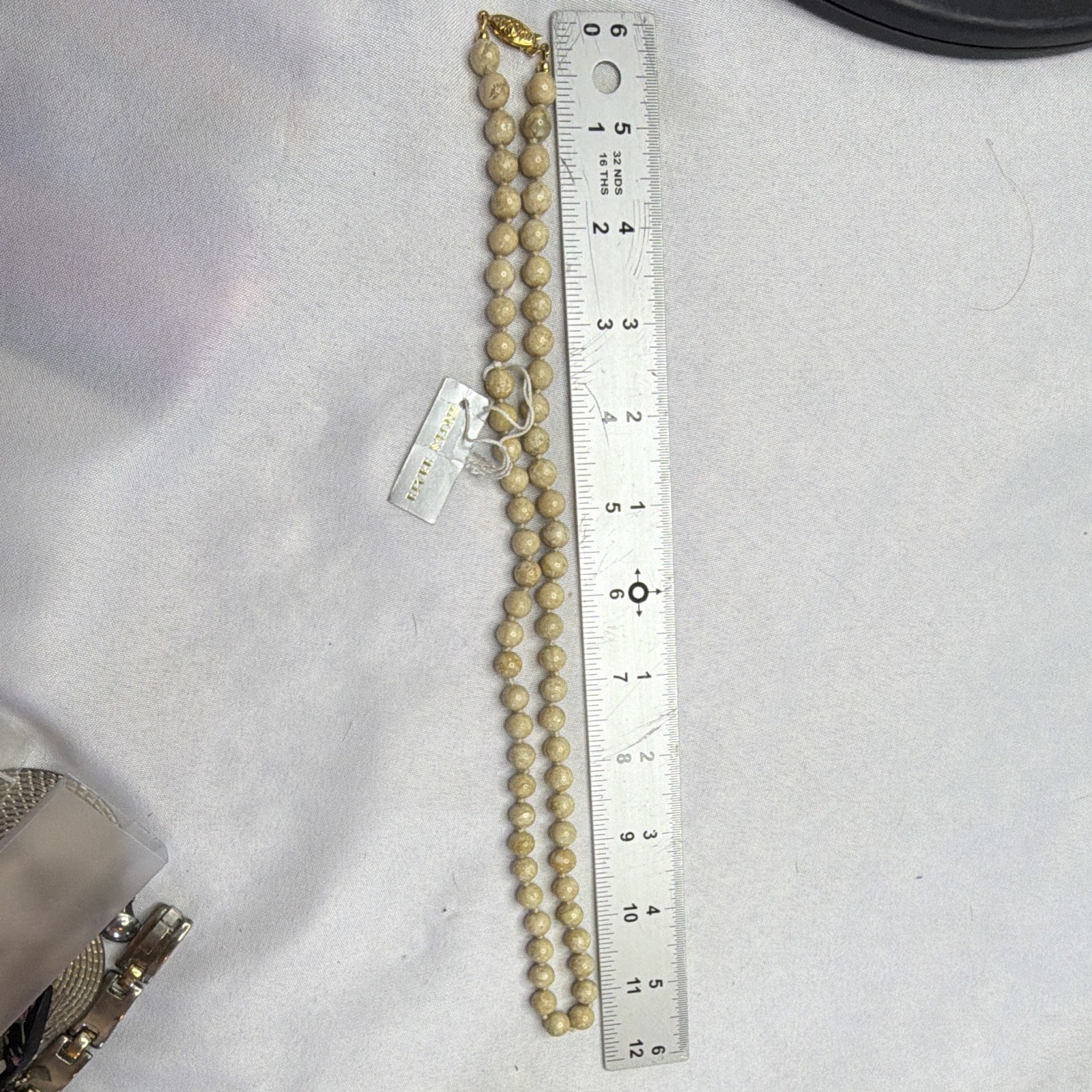Riverstone Semi Precious Stone Bead Necklace Beige Tan Round Natural Stone 18”