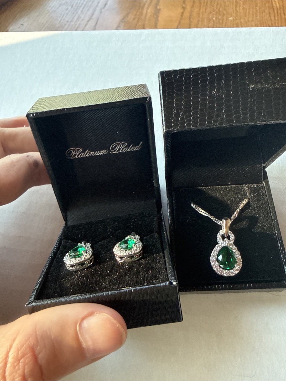 Gold Coast Platinum Plated Emerald Green CZ Necklace And Earrings Set