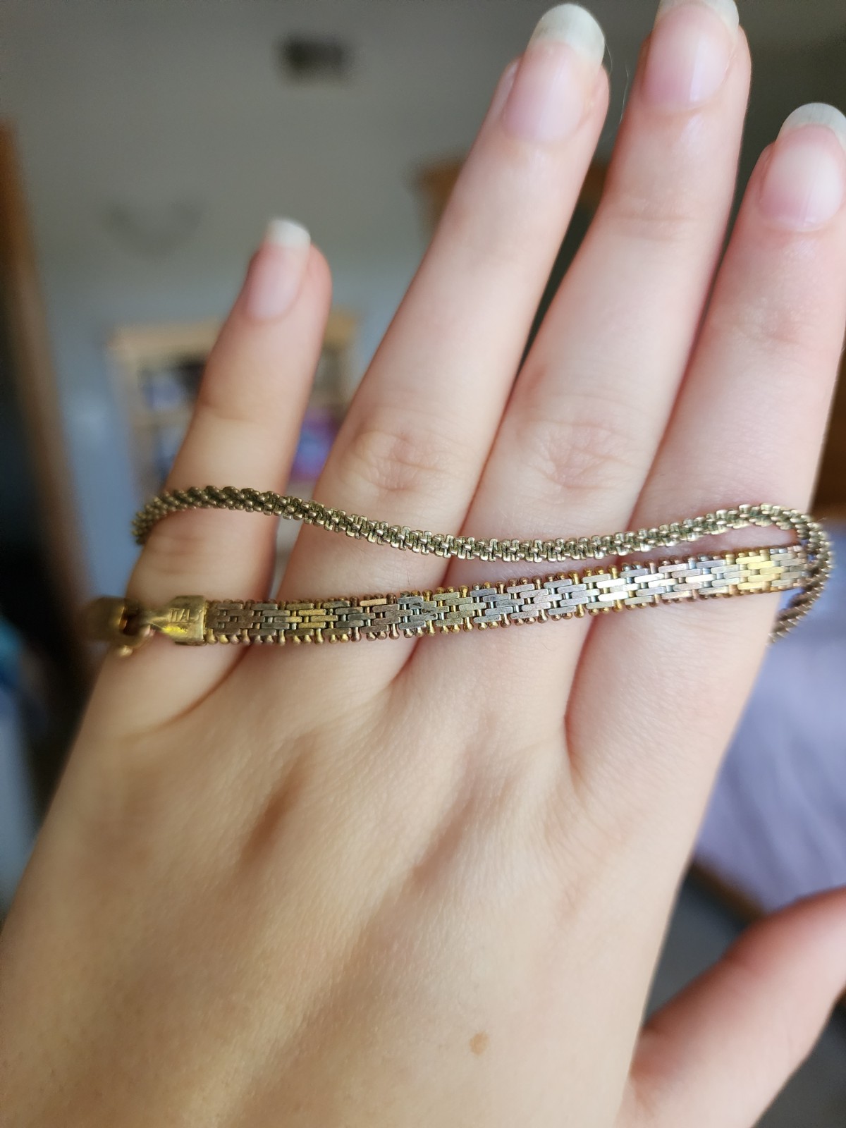 Italy 925 Sterling Silver Gold Plated Chain Chevron Bracelet Lobster Set Of 2