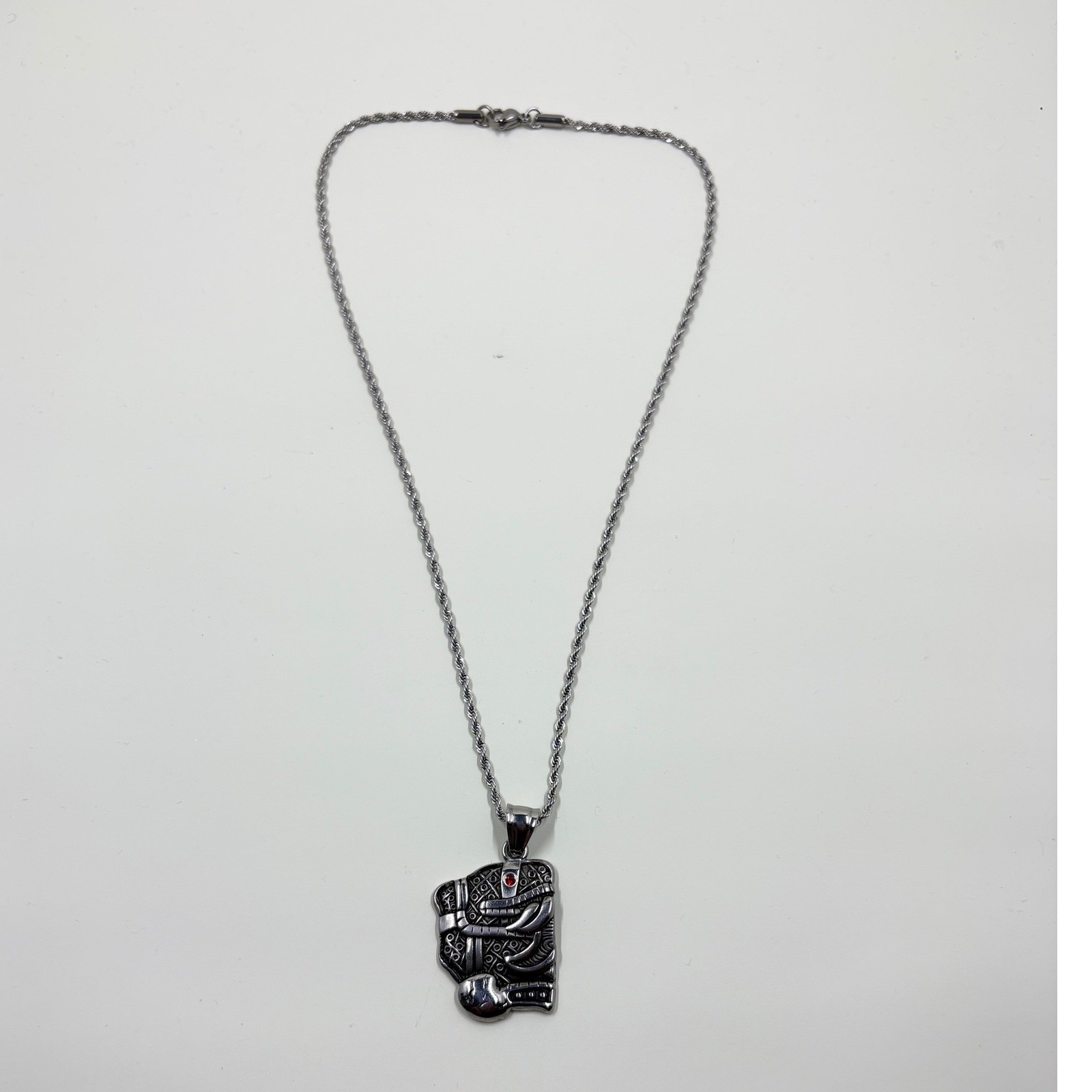 Silver Tone Rope Chain Elephant Pendant Necklace Statement Jewelry
