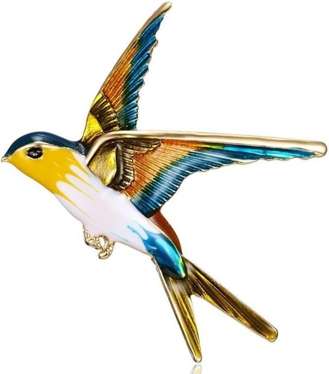 Brooch Enamel Pin Badge 5x5cm Small Bird Wild Bird Flying Swallow Rainbow
