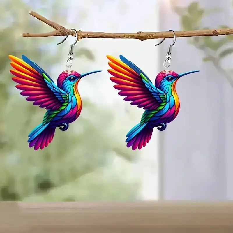 Acrylic Hummingbird Drop Earrings Retro Colorful Bird Women Jewelry Gift