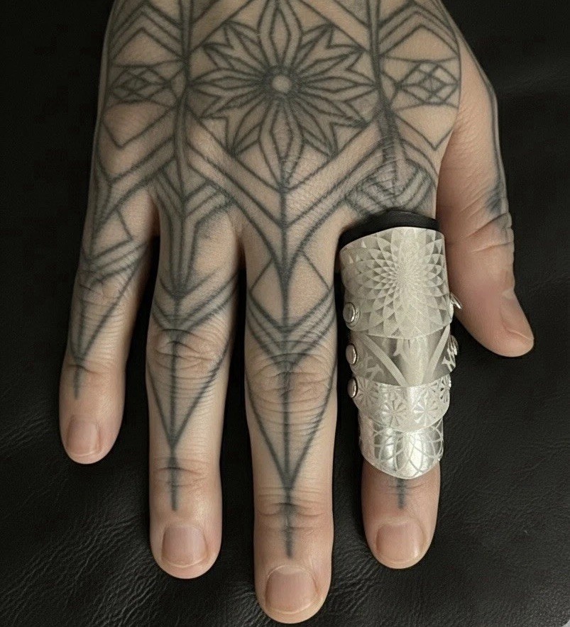 Articulated Armour Knight Ring Geometric Patterns