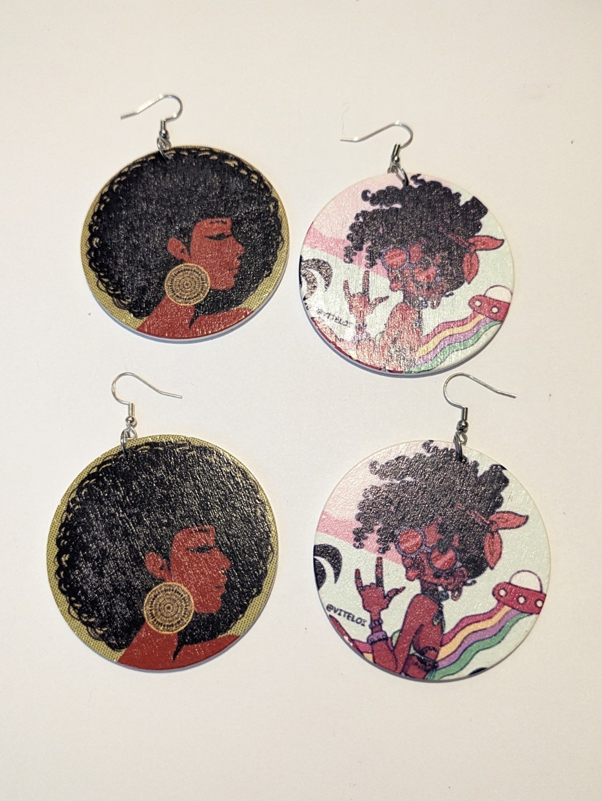 Multicolor Round Art Graphic Print Dangle-Drop Hook Earrings, 2-Pair Lot