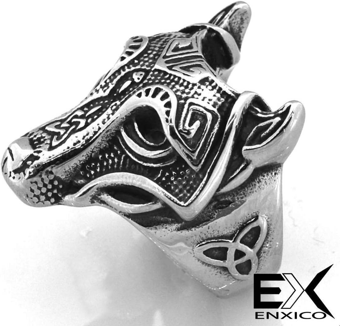 3pc Fenrir Wolf Head Ring 316L Stainless Steel Norse Scandinavian Viking Jewelry