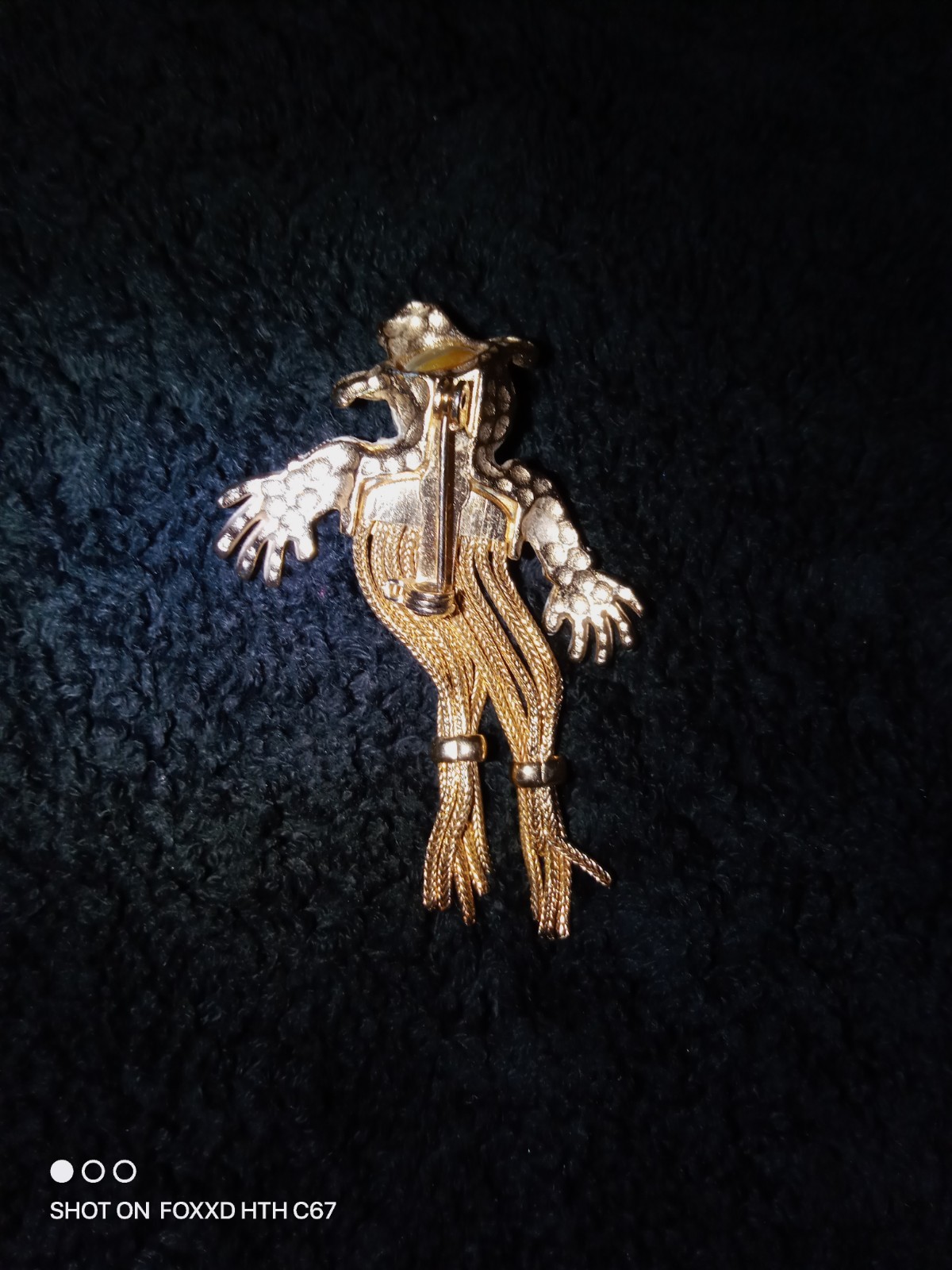 Scarecrow Cowboy Western Dangle Brooch Pin, Gold/Silver Metal, White Pearl
